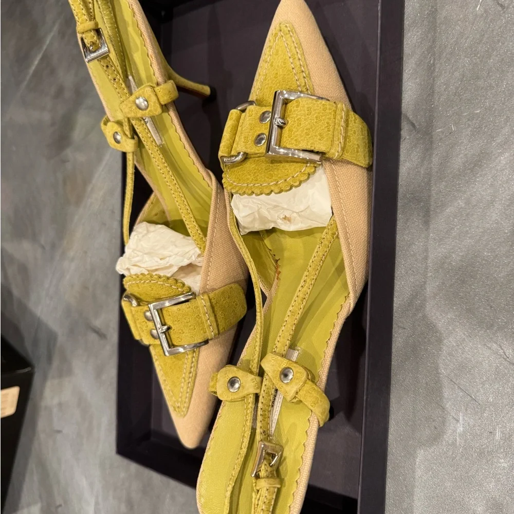 Prada Yellow Suede Kitten Heel Slingbacks - Picture 2 of 6